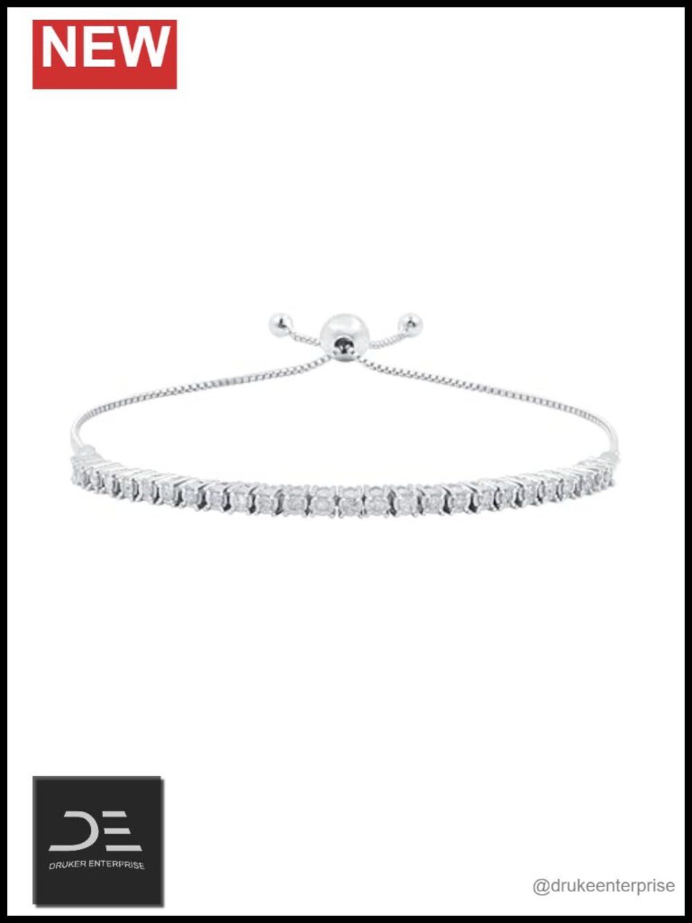 Natural Diamond Bolo Bracelet in Sterling Silver, 1/2 ct, Adjustable Sliding